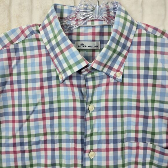 Peter Millar Men's Blue Red Green Plaid Button Down Shirt Long Sleeve Size L - Picture 2 of 9
